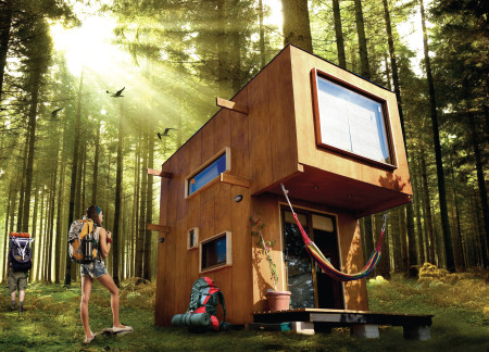 Impregnated Wood Panels Elevate Compact Retreat Within Nature's Embrace