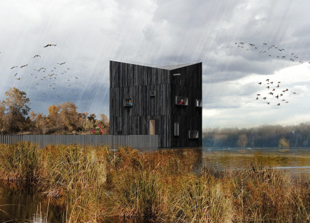 Charred Timber Structure Embracing Nature and Birdwatching Through Local Materials