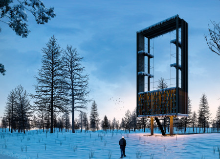 Elevated Views Framed By Charred Wooden Shingles And Cross-Laminated Timber Panels