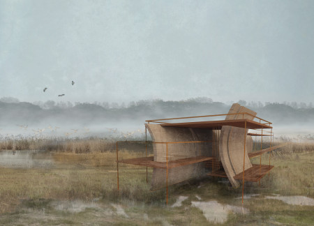 Acoustic Exploration Within Curvilinear Concrete Forms Using Local Timber in Wetland Setting