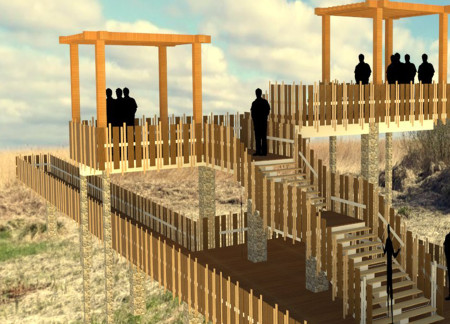 Weatherproof Canopies and Elevated Walkways in Sustainable Composite Wood Habitat Observation Structure