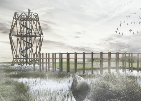 Hexagonal Observation Structure Combining Valrosa Wood and Stainless Steel for Enhanced Ecological Connectivity