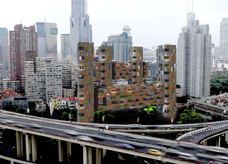Vertically Integrated Community Spaces Using Charred Wood and Glass Expansion
