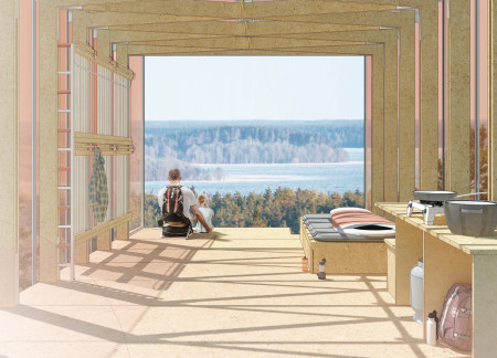 Amber-Hued Polycarbonate Cabin Featuring Sustainable Timber Construction for Eco-Friendly Retreat  