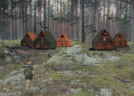 Charred Shingle Cabins Embracing Natural Wood Textures in A Forest Retreat