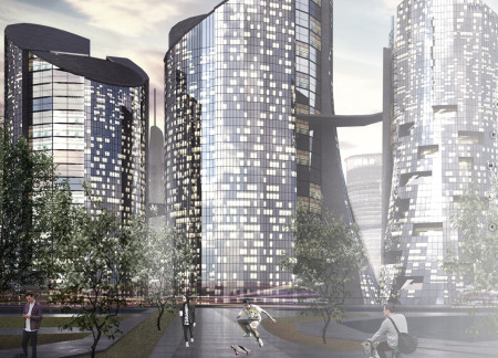 Glass Facades and Green Roofs Enhancing Urban Connectivity in a Mixed-Use Skyscraper  