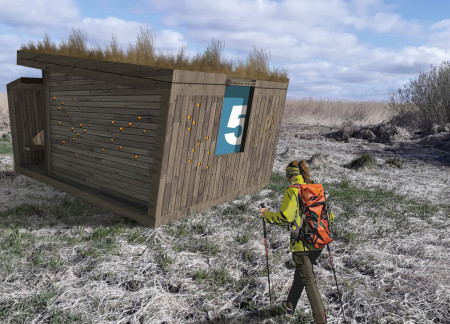Hiking Shelter Featuring Cross-Laminated Timber Panels and Eco-Friendly Grass Roofing