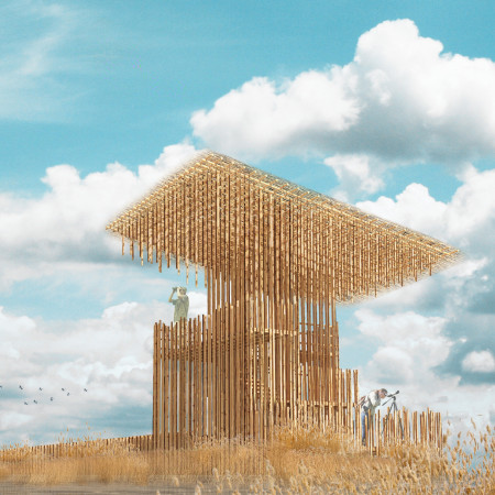 Charred Wooden Shingles and Cross-Laminated Timber Frame a Multifunctional Urban Space  