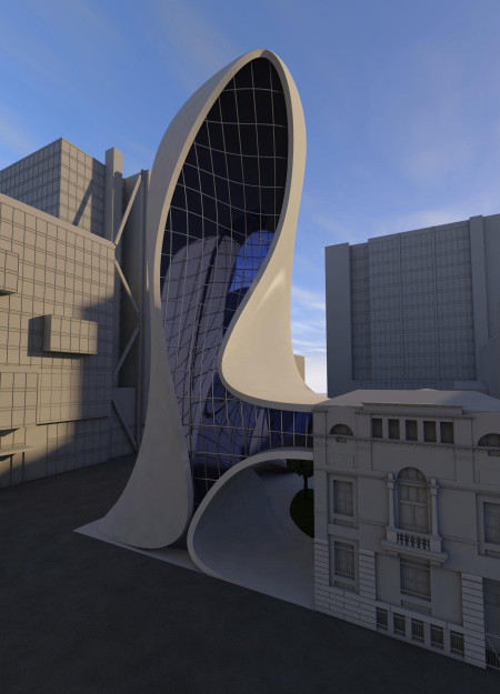 Fluid Form Constructed With Glass Facades And Reinforced Concrete Supporting Community Engagement Spaces  