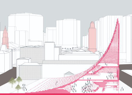 Dynamic Geometry and Stepped Terraces in Concrete and Glass Community Space