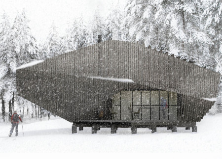 Rainwater Harvesting Cabin Crafted From Charred Wooden Shingles and Cross-Laminated Timber Panels  