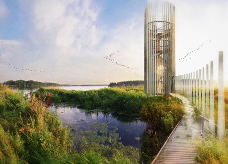 Tapered Steel Blades And Sustainable Cross-Laminated Timber Form A Unique Observation Tower In Wetland Ecosystem
