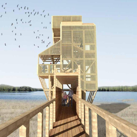 Charred Wood Cladding and Modular Design Enhance Nature Observation Experience