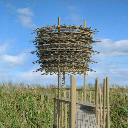 Nest-Inspired Viewing Tower Crafted from Reclaimed Timber and Structural Steel