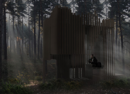Charred Wooden Shingles Embracing Natural Wood in a Community Space Connection