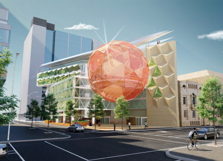 Geometric Glass Facade Incorporating Steel and Natural Wood Elements in a Community Cultural Space