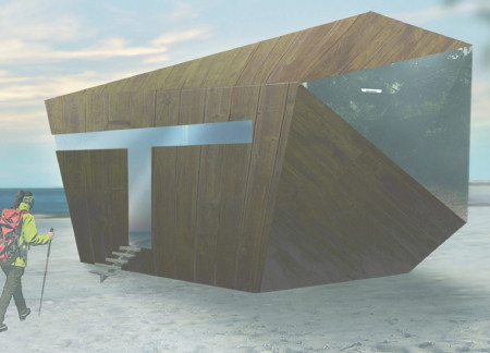Coastal retreat featuring cross-laminated timber and charred wood accents in a geometric form