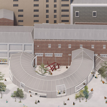 Community hub featuring cross-laminated timber panels and charred wooden shingles for sustainable design