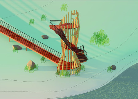 Observation structure featuring laminated veneer lumber and Corten steel for enhanced environmental integration  