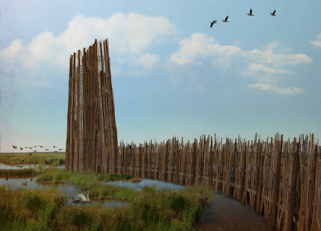 Observation Tower Featuring Treated Pine and Cyclopean Concrete Emphasizing Ecological Interaction  