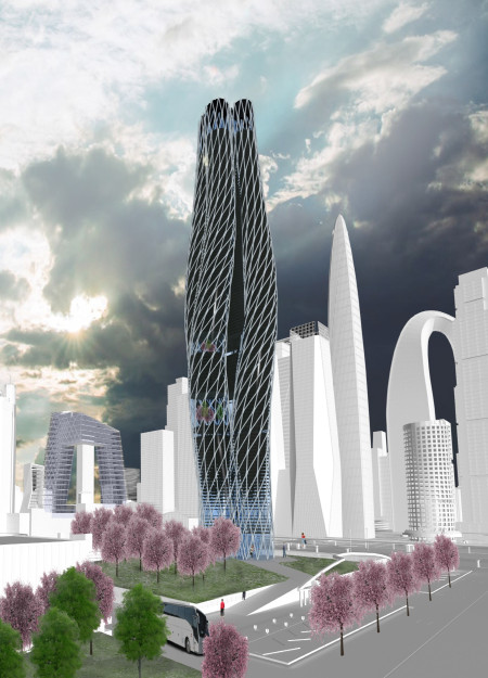Kinetic Facade of Titanium and Aluminum Enhancing Urban Air Quality in a Multifunctional High-Rise  