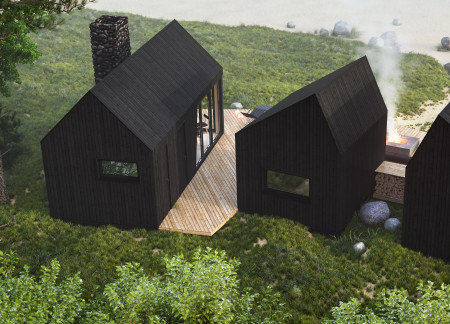 Charred Wood Cabins Offering Modular Retreats Within Natural Landscapes