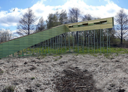 Charred Wooden Shingles and Cross-Laminated Timber Panels Create a Unified Wildlife Observation Deck
