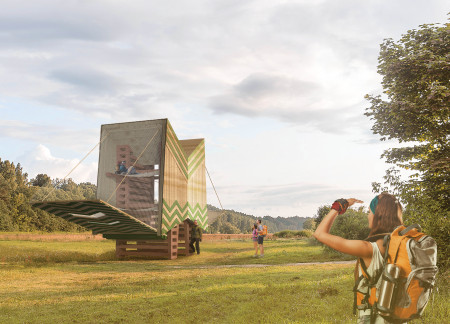 Suspended Timber Quarters Set Amongst Natural Woodlands With Galvanized Accents  