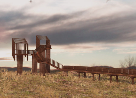 Rammed Earth Columns and Asymmetrical Platforms Create a Unique Birdwatching Experience