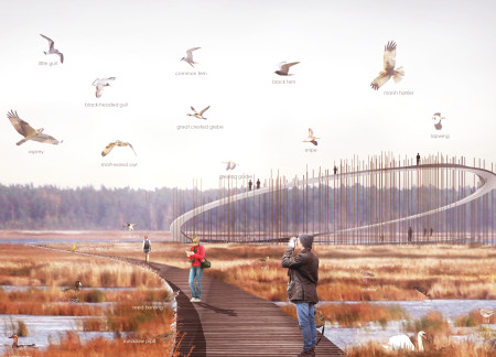 Circular Observation Structure Featuring Sustainable Wooden Panels to Enhance Avian Interactions  