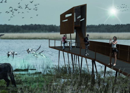 Birdwatching Tower Utilizing Corten Steel and Charred Wood for Sustainable Observation in a Latvian Wetland
