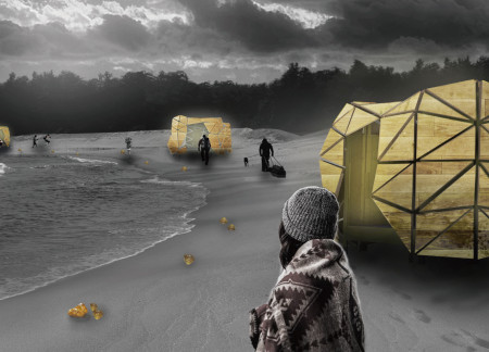 Sustainable Shelter Crafted from Local Wood and Charred Shingles in a Forest Setting  