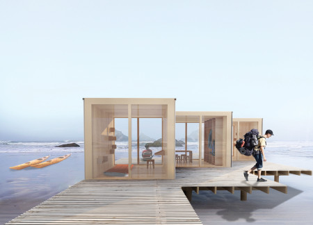 Floating Cabins Crafted From Shipping Containers With Birch Interiors Along Latvia's Amber Road
