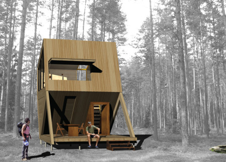 Triangular Timber Shelter Featuring Thermally Insulated Glazing and Locally Sourced Plywood