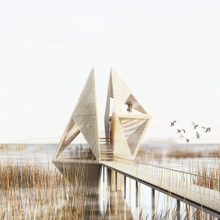 Elevated Observation Deck Crafted from Phragmites and Timber Above Latvia's Wetlands