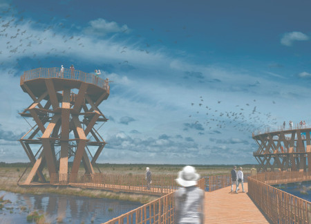 Charred Wooden Shingles Enveloping Cross-Laminated Timber in a Community Observation Tower  