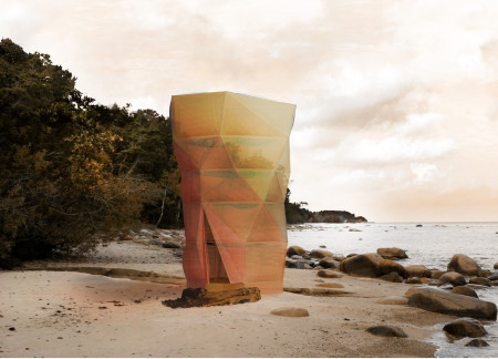 Inflatable Membrane Sheltering a Polyhedral Retreat Constructed with Glass and Timber  