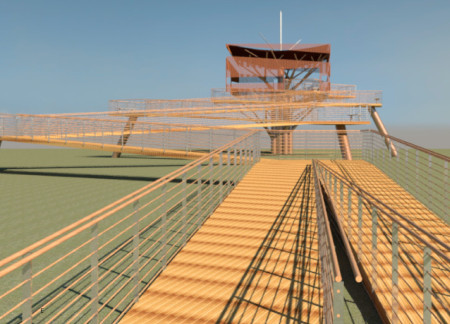 Timber-Laden Observation Ramps Emphasizing Natural Drainage and Community Engagement in Coastal Wetlands