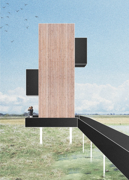 Charred Steel and Weather-Resistant Wood Elevate A Streamlined Observation Tower in A Natural Landscape