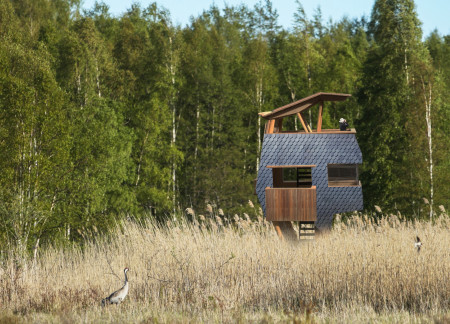 Charred Timber Cladding Meets Community Engagement in a Birdwatching Observation Tower  
