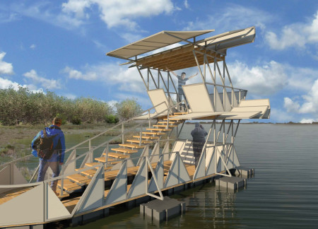 Floating Pavilion Constructed With Recycled Plastic and Welded Aluminum Embracing Nature's Dynamics  