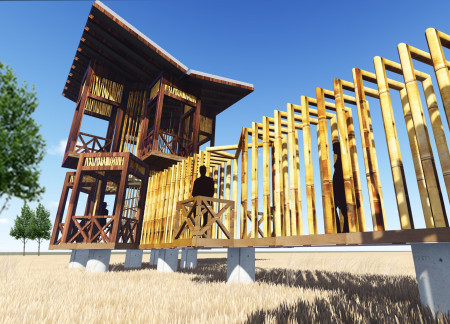 Rotating Bamboo Platforms Enhance Birdwatching Experience in a Timber Pavilion  