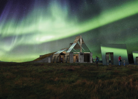 Reflective Metal and Cross-Laminated Timber Create a Harmonious Community Space for Aurora Viewing