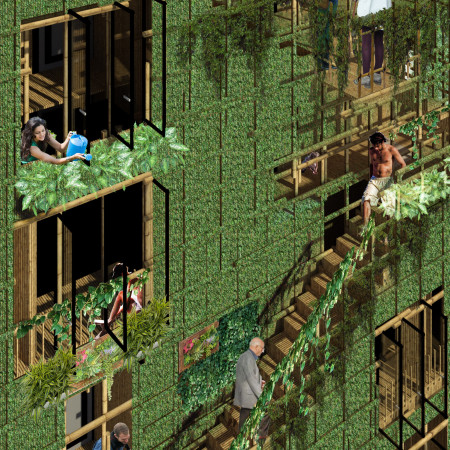 Vertical Gardens and Bamboo Scaffolding in Sustainable Urban Housing  