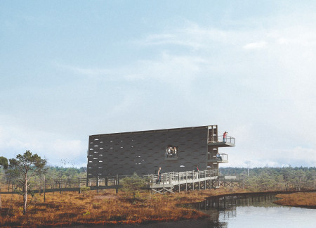 Charred Wood Aesthetic Enhances Accessibility Within A Nature-Focused Observation Structure