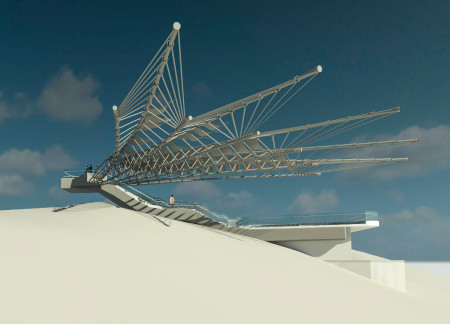 Curvilinear Steel Structure With Glass Canopy Nestled in Rugged Terrain
