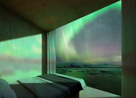 Triangular Plywood Retreat with Panoramic Views in the Icelandic Landscape  