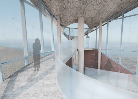 Curvilinear Observation Point Crafted from Ahlat Stone and Natural Wood at Lake Van