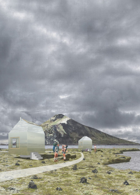 Sod-Roofed Cabins Crafted From Sustainable Wood Integrating Geothermal Features in Icelandic Landscape  