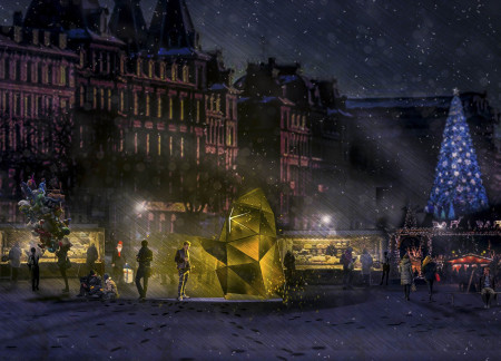 Kinetic Design With A Gold Coating And Organic Form Enhancing Community Interaction